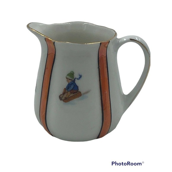 Porcelain Children Hand Painted Pitcher Artist Signed CD Creamer Milk Vintage - Picture 1 of 8